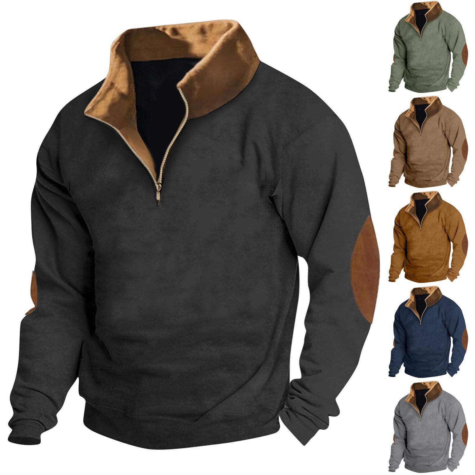 Ren Bag Heren Vintage High Neck Top Half Zip Sport Lange Mouw Trui XL kaki