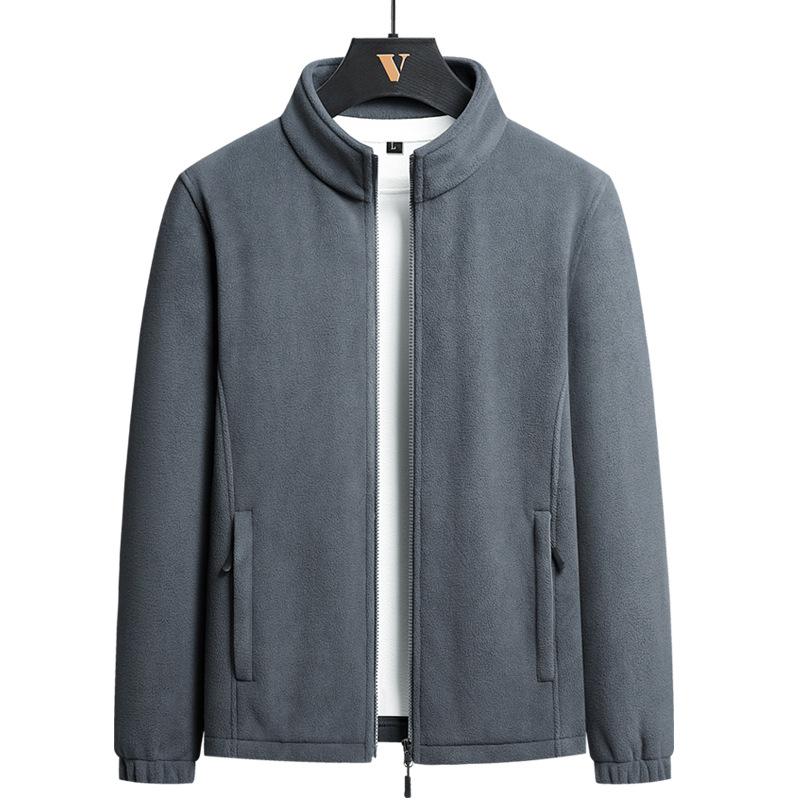 Ding Mao Clothing Lente en herfst heren fleece sportjack fleece trui effen kleur staande kraag vest jas M zwart