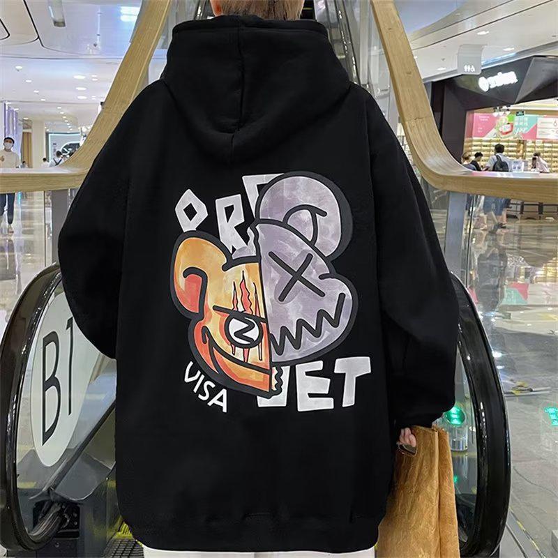 VantaGoods Retro Amerikaanse oversized hoodie voor heren - Trendy, warm, fluweelachtig, all-match, voor herfst en winter. L45 Fleece Black
