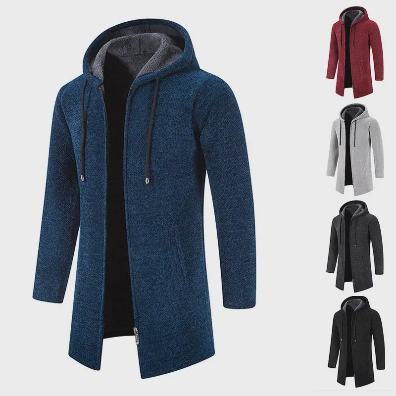 VantaGoods Heren verdikte capuchontrui - herfst/winter, effen kleur, warm gebreid 2XL bordeaux