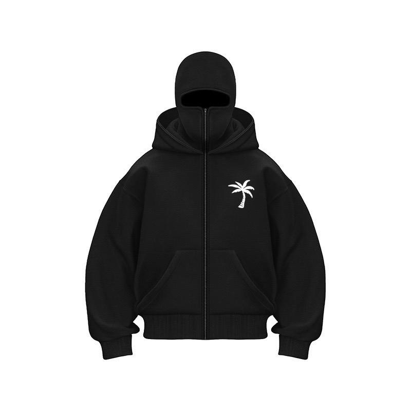 Sport Hoodie Set YC Zware retro heren hoodie met rits, winter warme casual sweatshirt, Y2K met capuchon, gezichtsmasker met rits, sportjas, buitenactiviteiten 2XL