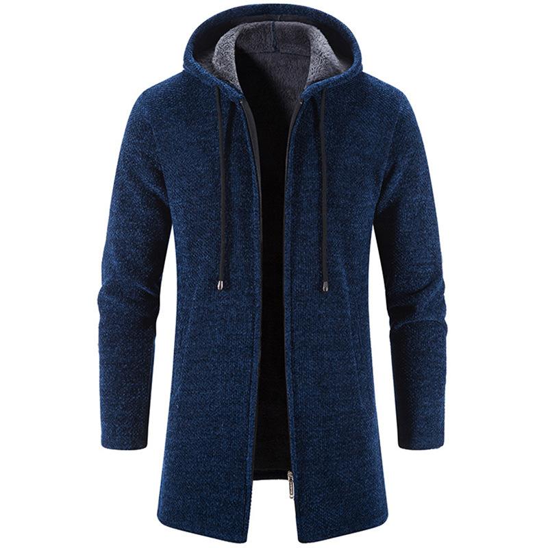 Tooyoo Winter Fleece Vest Mannen Dikke Capuchon Lange Sweaterscoat Mannelijke Warme Gebreide Trui Jassen Causale Hoodies Uitloper Kleding XXXXL donkergrijze kleur