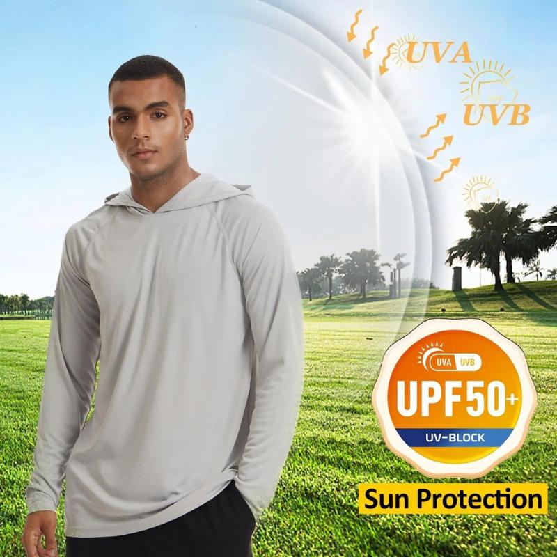 OFFICE-MALL UPF50 Heren Lange Mouw Capuchon Zonneshirt Hardlopen Fitness Training Buiten Wandelen Sporten Zon / UV Bescherming T-shirt XXL donkergrijze kleur