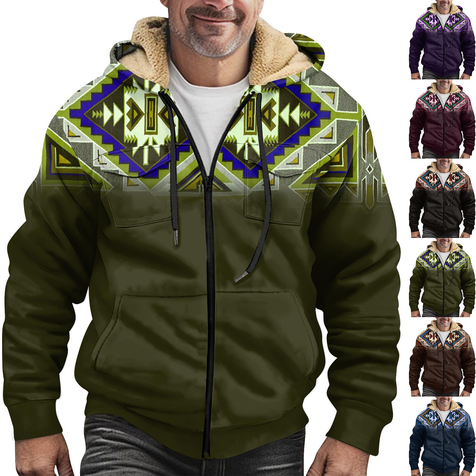 Wahaha123 Heren Winter Rits Capuchon Fleece Sweatshirt Met Opgestikte Zak Casual Jack XXXXL bruin
