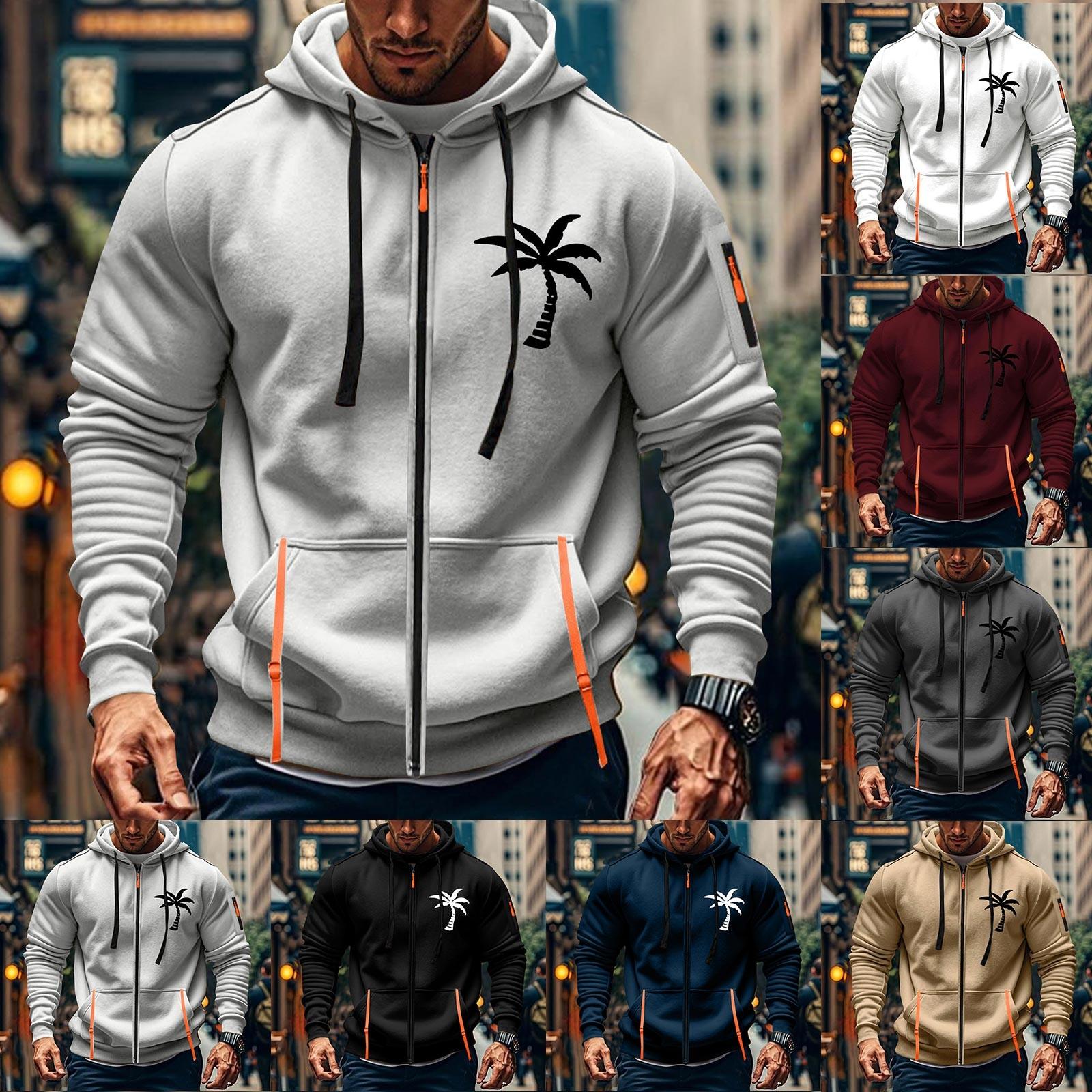 Wahaha123 Heren Sport Casual Hoodie Hoodie Cardigan Rits Multi-pocket Hoodie Jas L wit