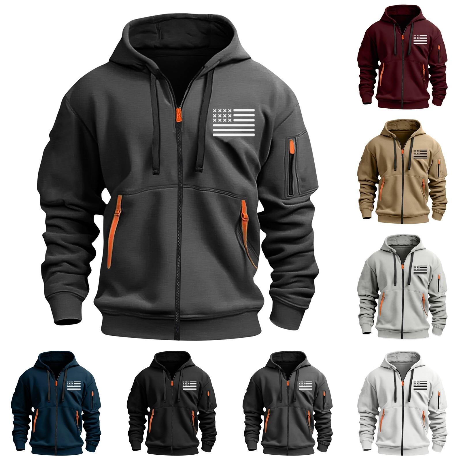 Timoduizhang Heren Sport Casual Hoodie Hoodie Cardigan Rits Multi-pocket Hoodie Jas XXXL