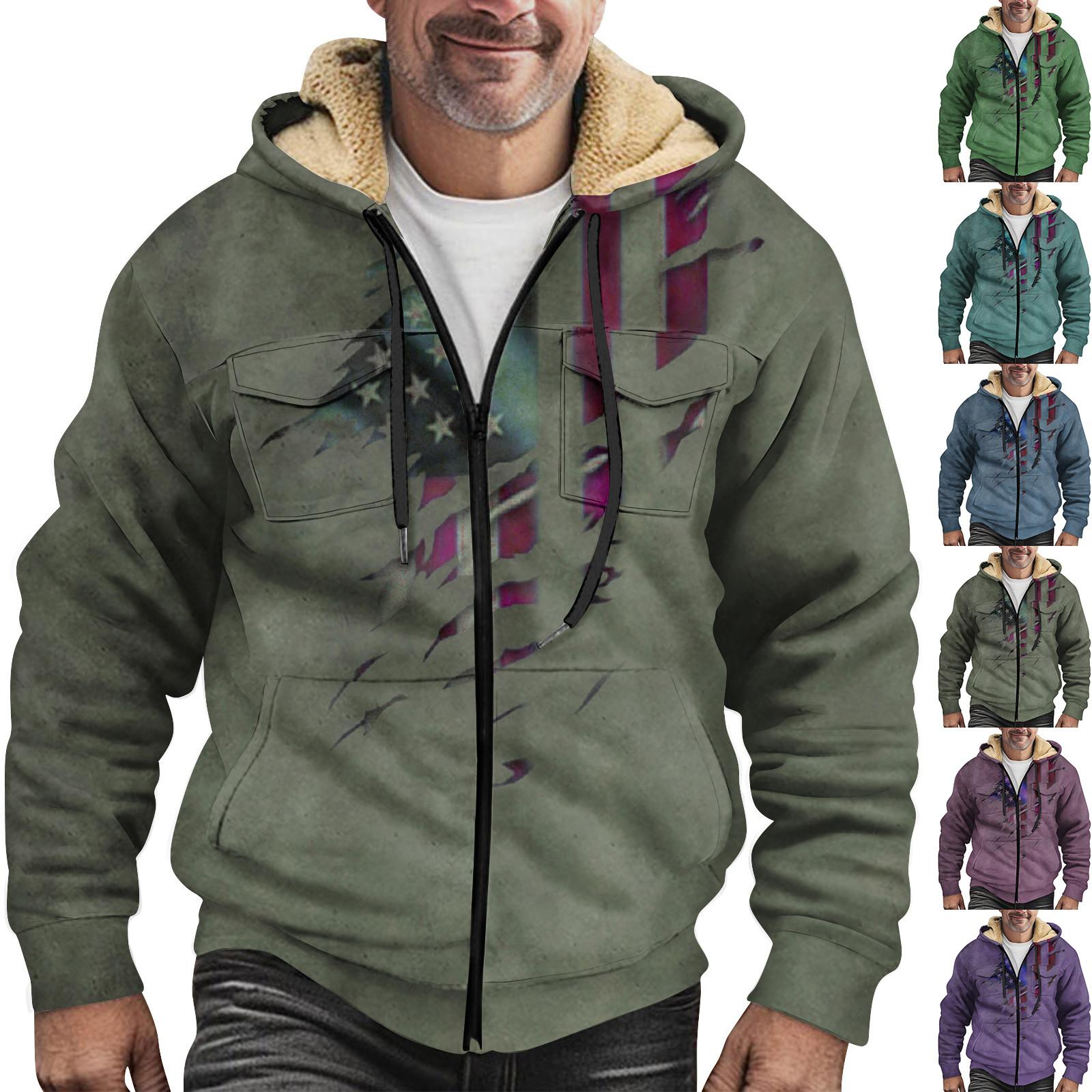 Wahaha123 Heren Winter Rits Capuchon Fleece Sweatshirt Met Opgestikte Zak Casual Jack XL