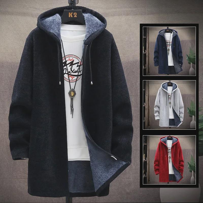 VantaGoods Koreaanse gebreide cardigan met capuchon voor heren - Trendy herfst/wintertrui 4XL zwart
