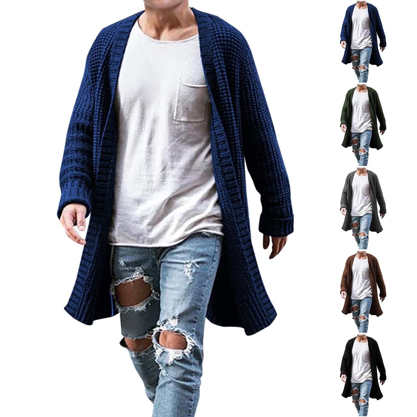 Sinking fish Heren Lange Stijl Herfst En Winter Losse Gebreide Cardigan Lange Mouw Trui Heren Tops XXL