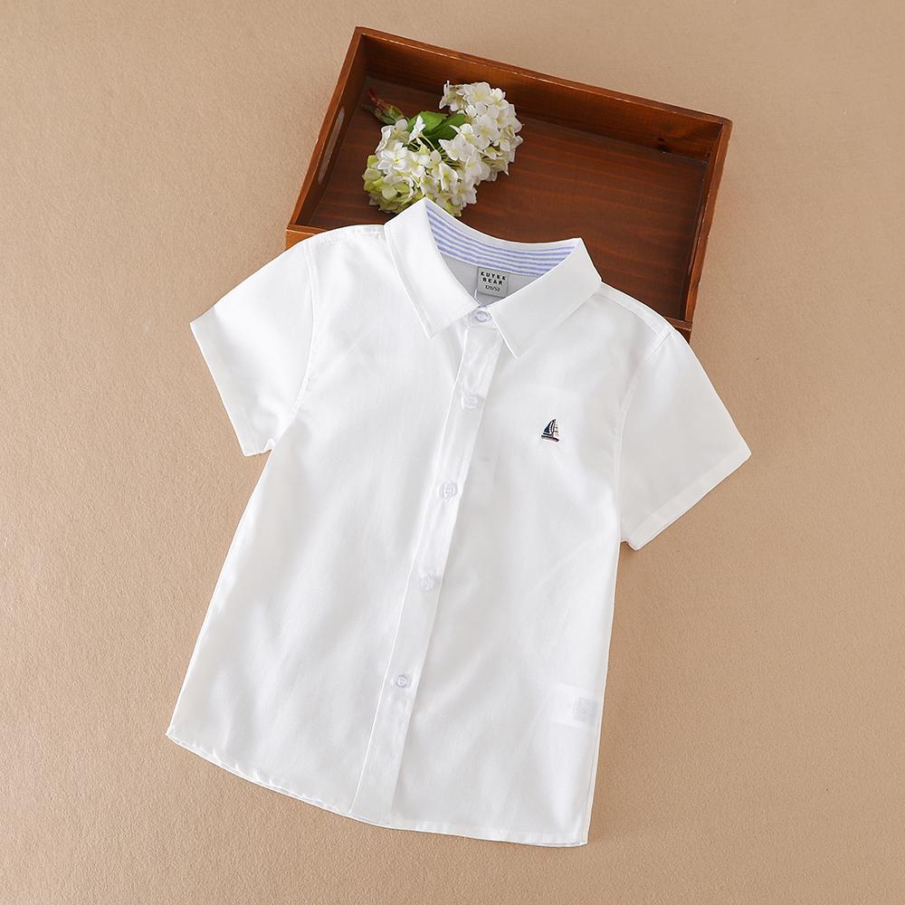 Kuyeebear Jongens Zomer Shirt 2024 Nieuwe Kinderen Katoenen Kleding Schooluniform Kinderen Omslagkraag Korte Mouw Kleding 5-12 Jaar 160 wit
