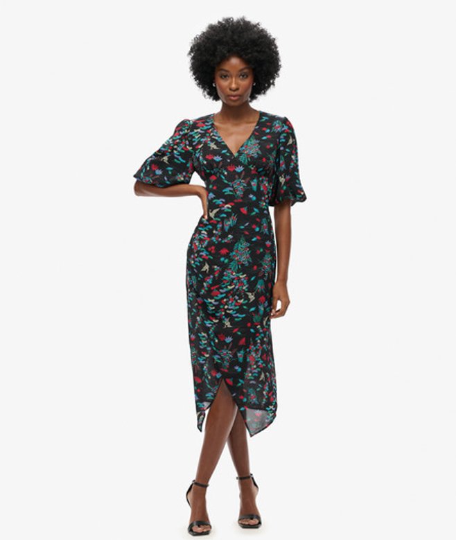 Superdry Transparante Midi-jurk met Korte Mouwen Zwart