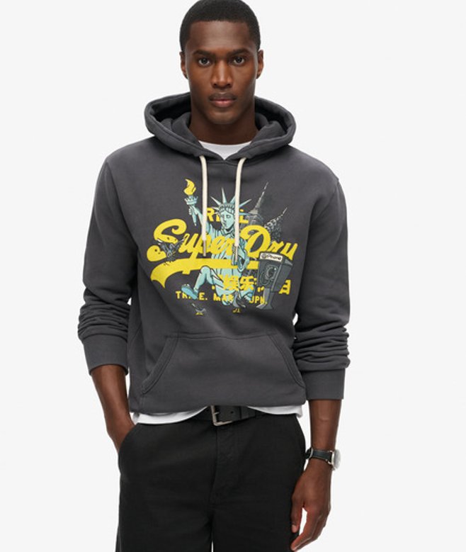 Superdry Hoodie met New York Vintage Logo en Print Zwart