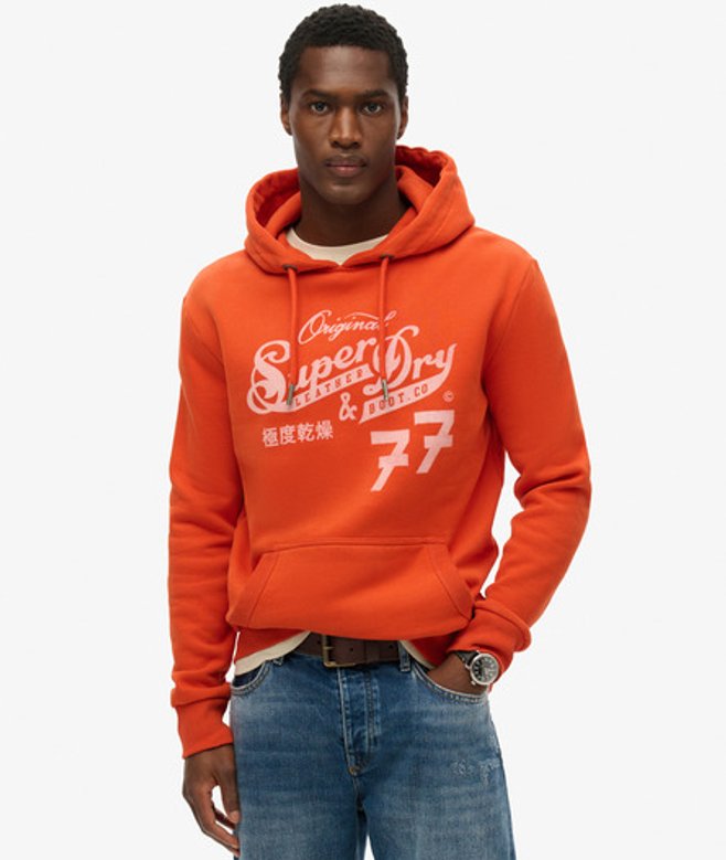 Superdry Leather & Boot Co Script Hoodie Oranje