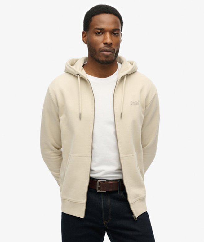 Superdry Essential Logo Hoodie met Rits Beige