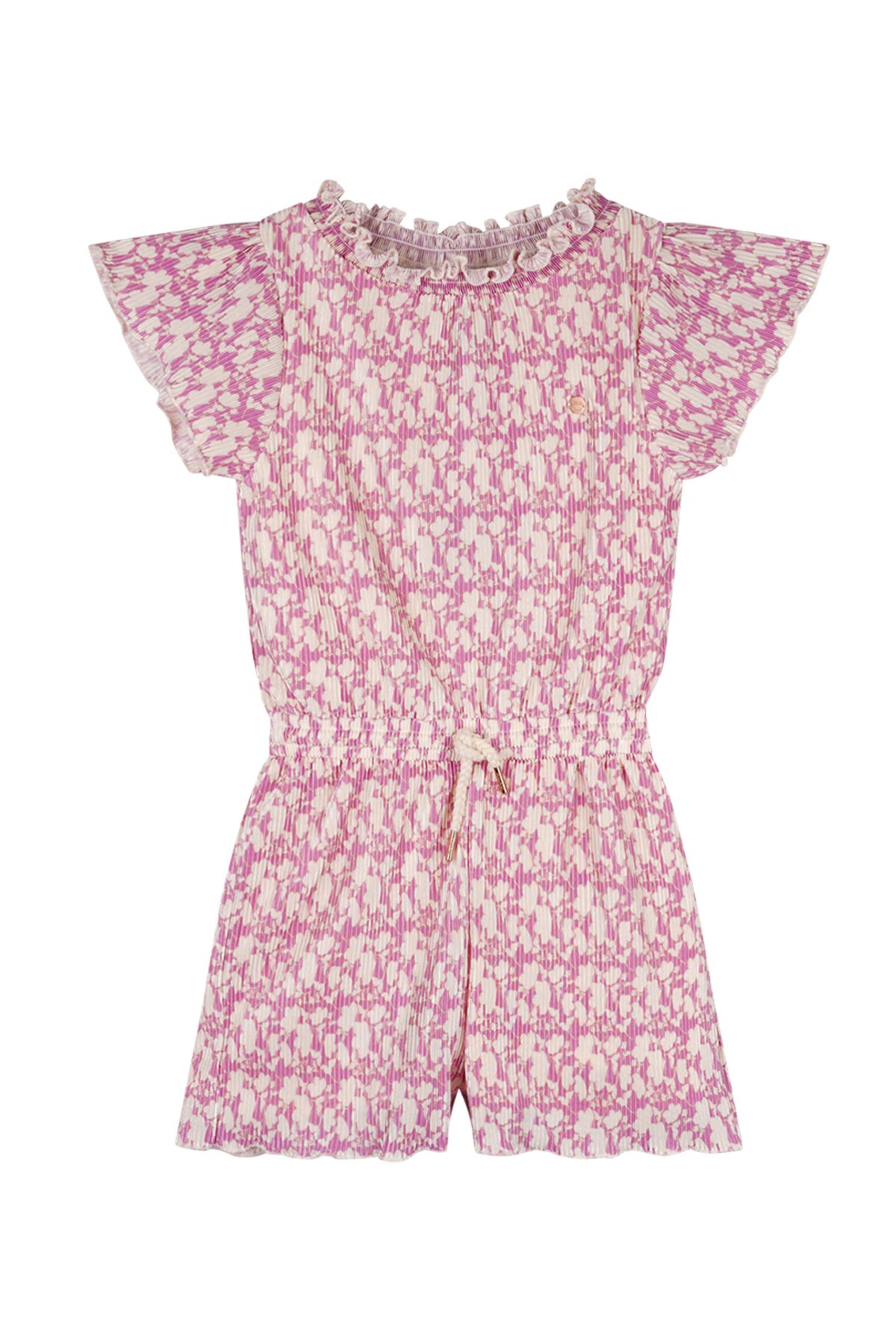 NoNo zomer jumpsuit meisjes - fresia paars - AOP bloemen, plissee, jersey - Sil