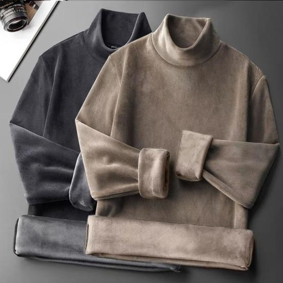 CF44AG Mannen Winter Herfst Top Dubbelzijdig Pluche Hoge Kraag Effen Kleur Lange Mouw Elastische Trui Warm Casual Los Sweatshirt Mannen dagelijkse Kleding XL kaki