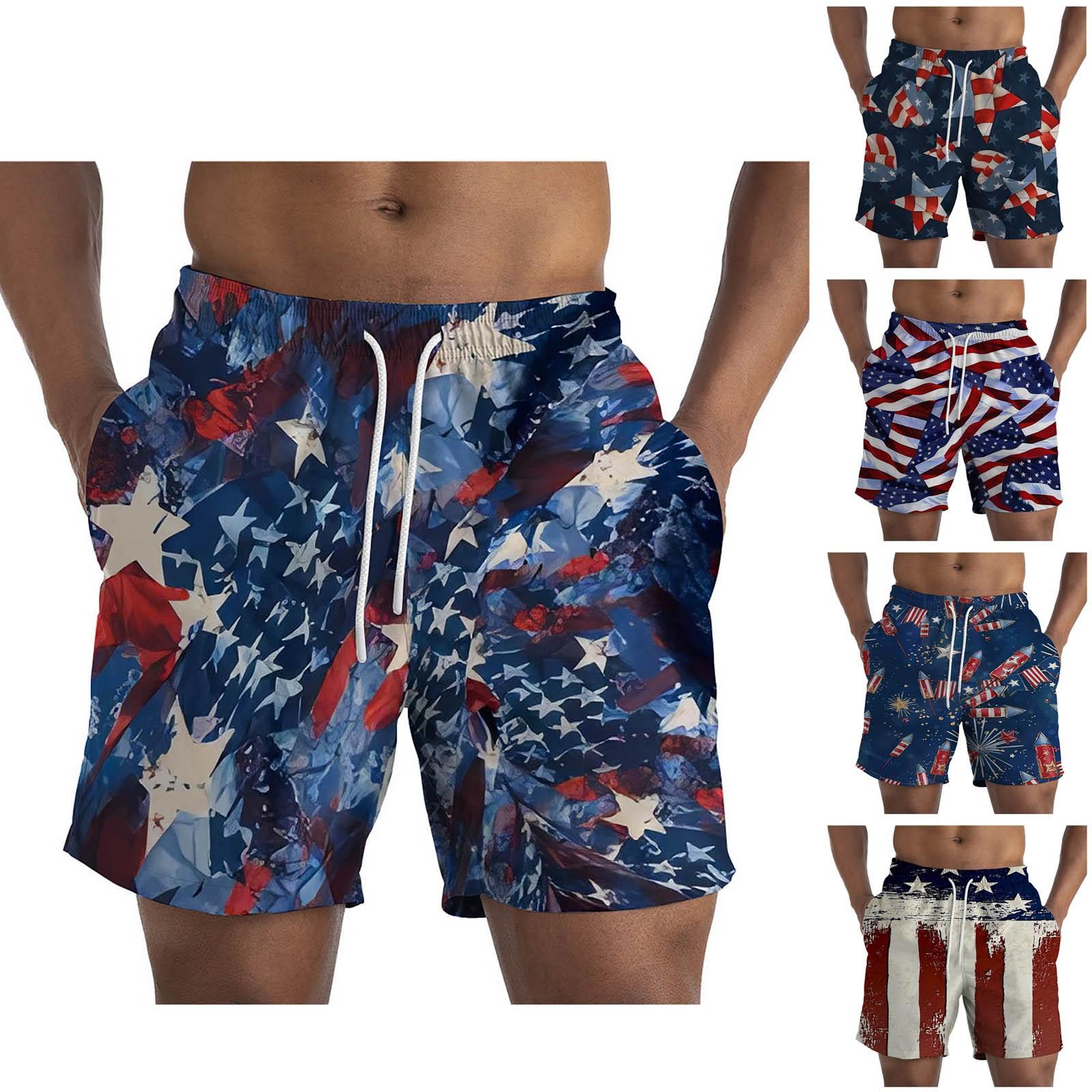 Ximalaya (Qunide) Losvallende strandshort met rechte pijpen voor heren met onafhankelijkheidsdagprint XXL beige