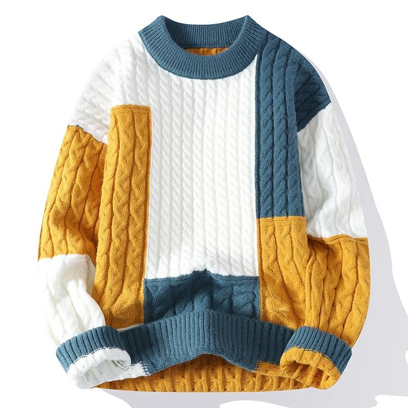 Tooyoo Crewneck truien heren grof gebreide truien herfst winter casual uitloper warme tops sweatshirt 4XL geel