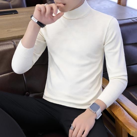 DILLER Heren herfst winter dieptepunt trui coltrui met lange mouwen effen kleur breien tops slim fit verdikte fleece voering trui trui L koffie