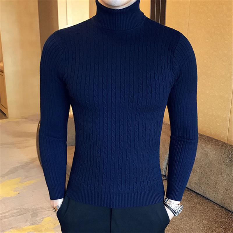 Tooyoo Outdoor Herenmode Winter Slim Lange Mouw Warm Gebreid Hoge Hals Effen Kleur Pullover Trui Heren Elegant Chic Comfortabel Effen Breiwerk XXXL zwart