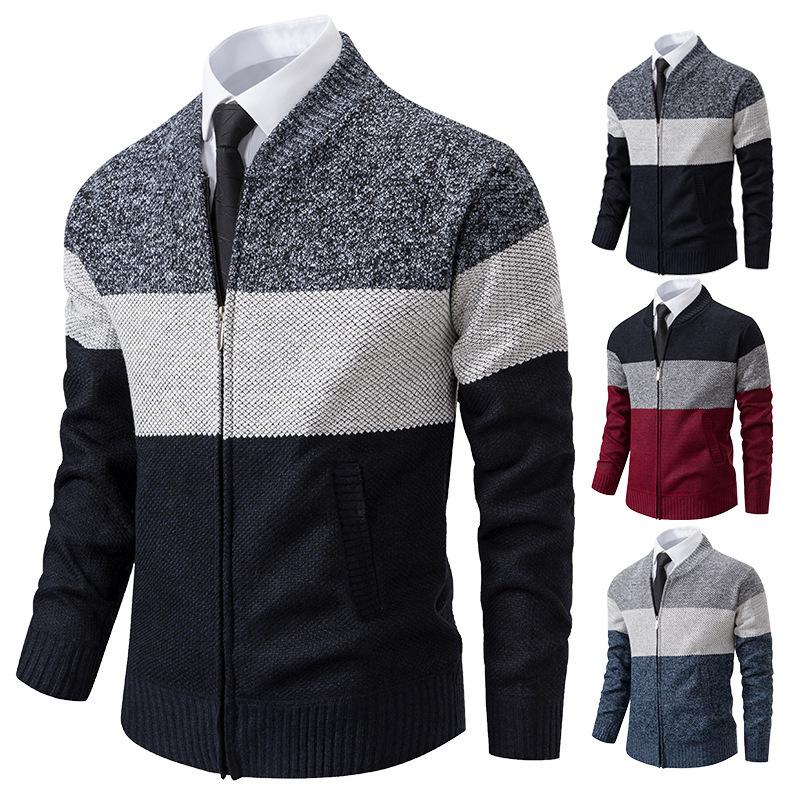 Tooyoo Lente Winter Heren Cardigan Enkelrijs Mode Gebreid Plus Size Trui Stiksels Colorblock Opstaande Kraag Jassen Jassen XXXL