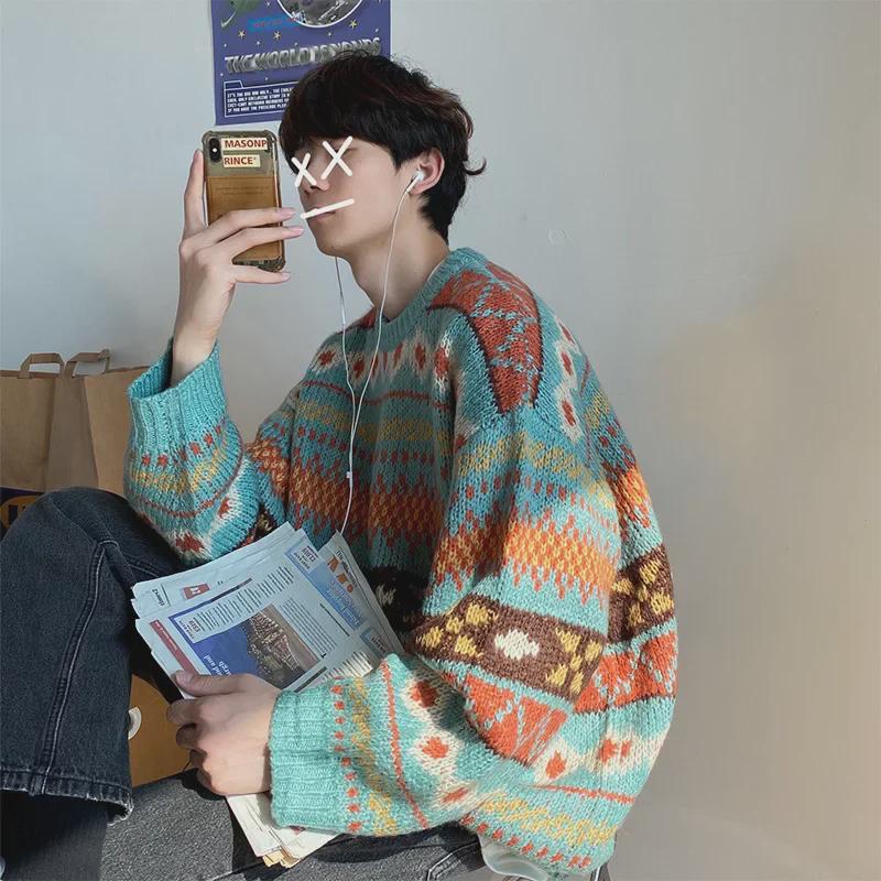 VantaGoods Heren losse, dikke gebreide trui - Koreaanse en Harajuku-stijl wintertrui XL blauw