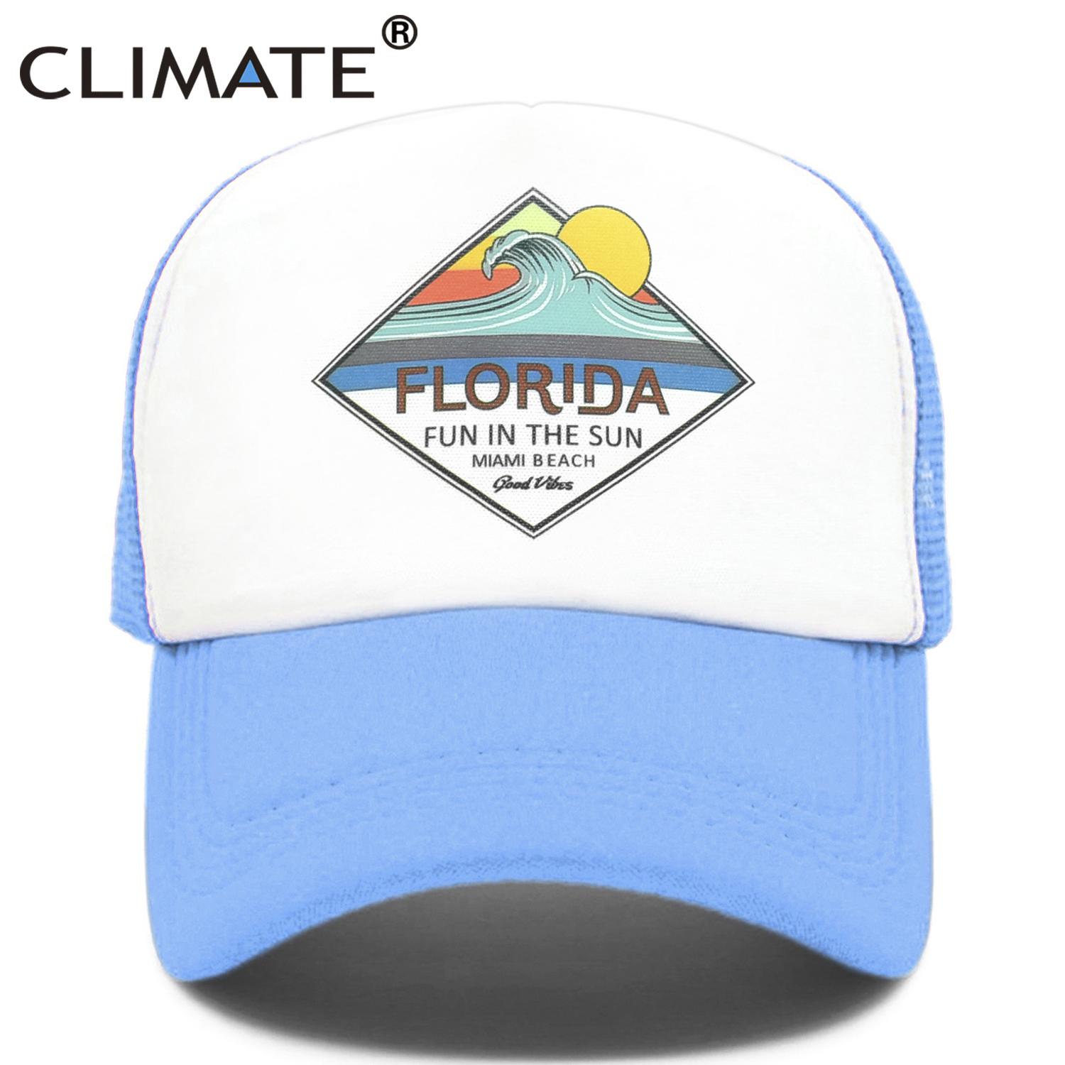 91440604MAC1QTP34F KLIMAAT Florida Trucker Cap Hoed Miami Seaside Beach Mesh Cap Vakantie Sandbeach Sea Wave Surfing Hat Cap voor Unisex Vrouwen Jeugd Kid 52to55cm Head