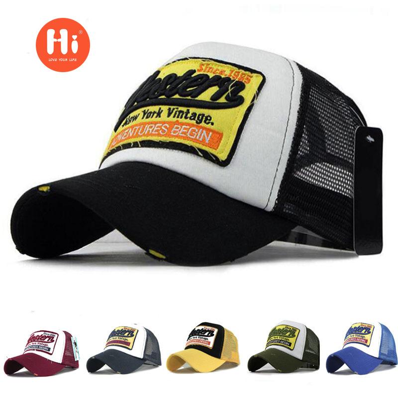 Hi Cap Nieuwe 3D geborduurde westerse mesh baseballpet katoenen baseballpet heren splicing baseballpet Koreaans hemelsblauwe kleur