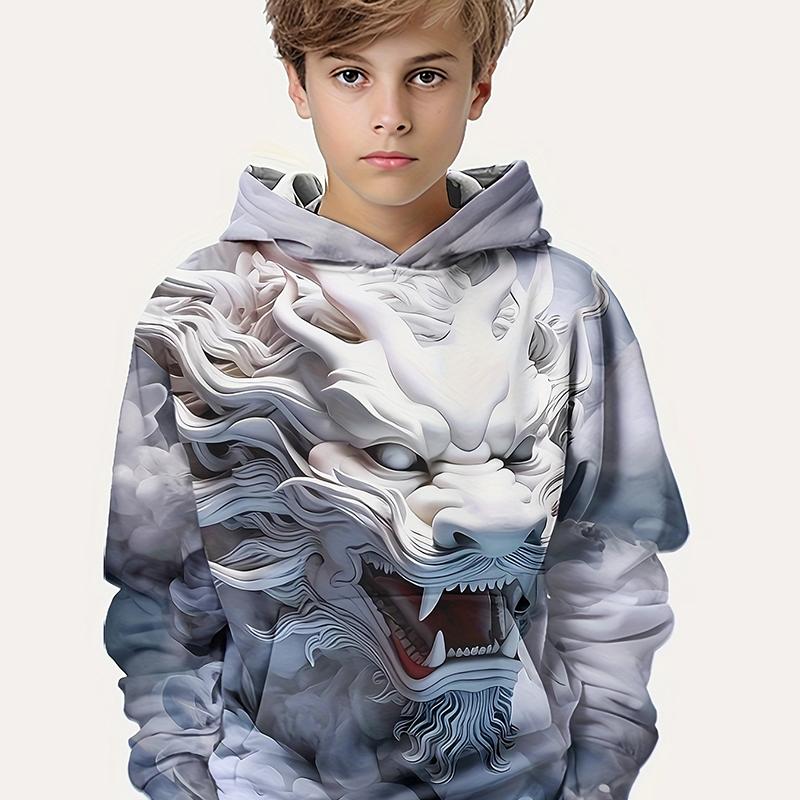 ETST 012 Kinderen Chinese stijl Nieuwjaar Leeuw 3D Print Jongens Casual Pullover Lange Mouw Hoodies Jongens Sweatshirt Lente Herfst Kinderen Hoodie Tops 130CM