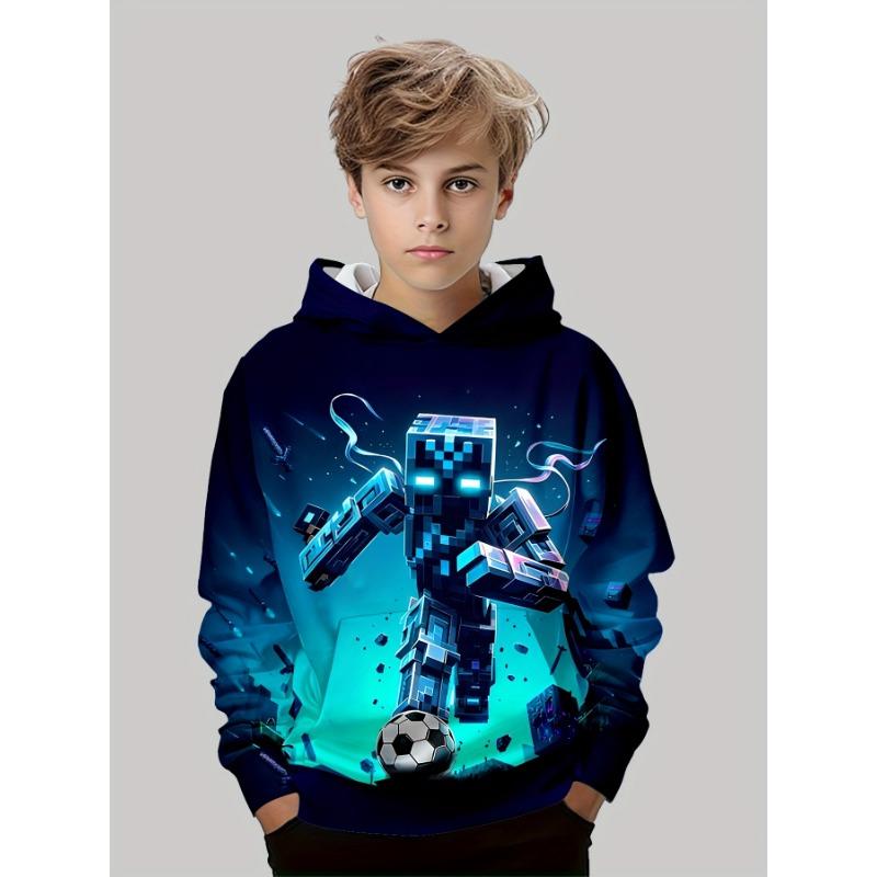 ETST WENDY 013 Jongens 3D Robot Soccer Print Hoodie - Casual Long Sleeve Pullover voor herfst/winter, elastische polyestermix, machinewasbaar 160CM