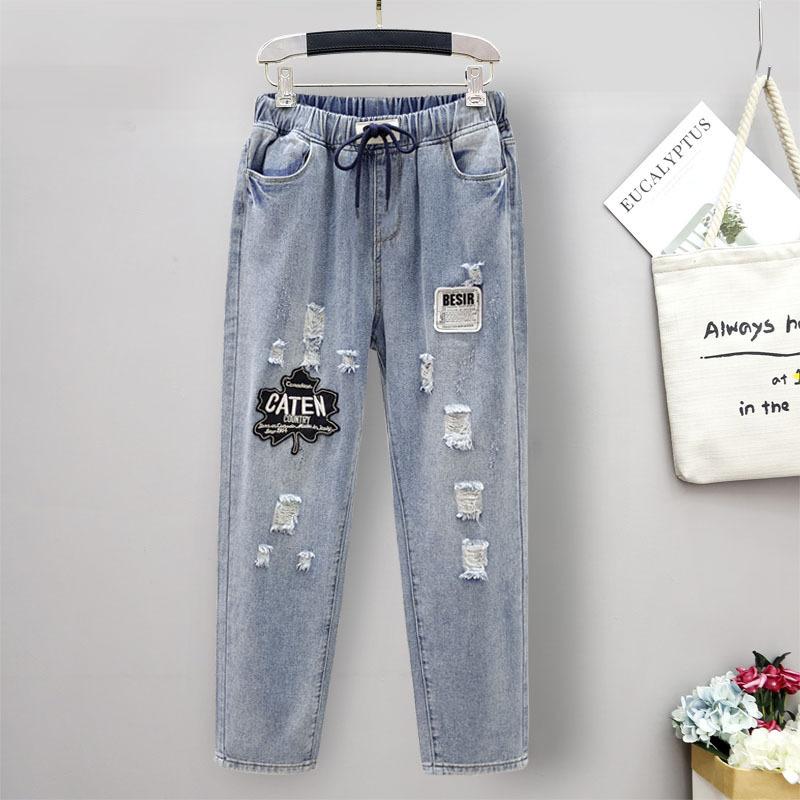 Nicor XL-5XL Grote maten jeans Dames elastische harem-casual broek met hoge taille 6XL