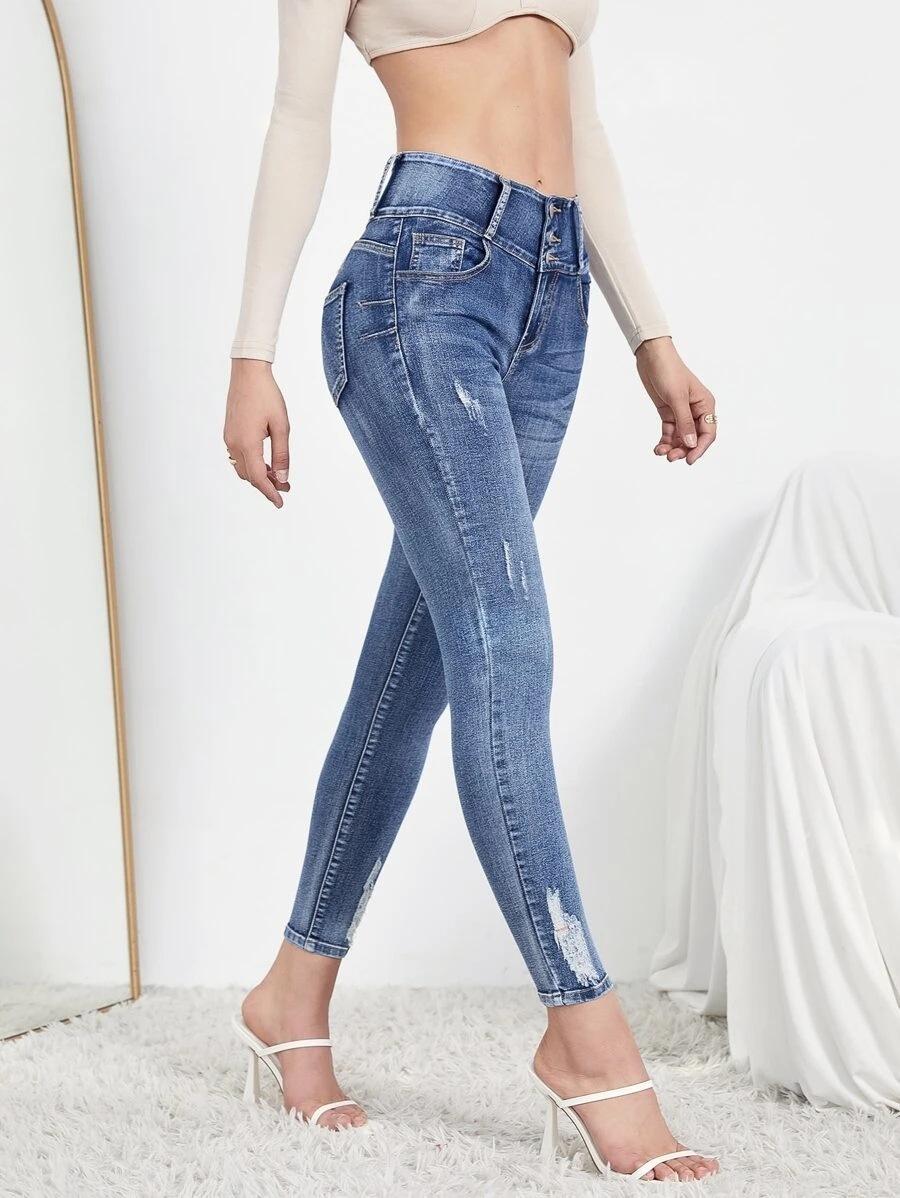 Omena 2023 herfststretch gescheurde damesjeans 2XL blauw