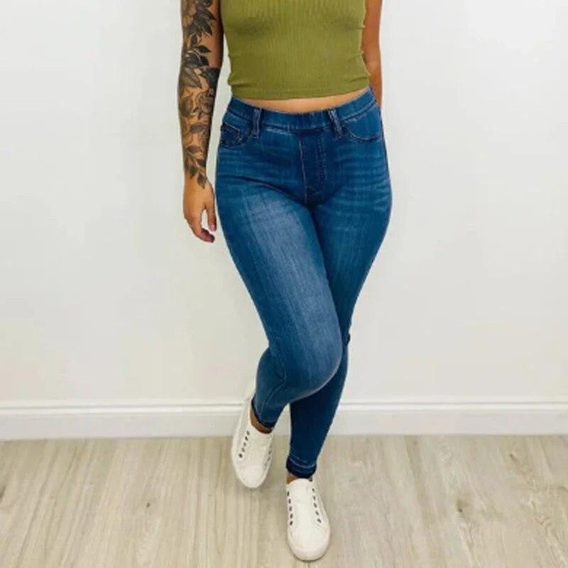 Best do it 2023 Herfst High Street Elastische Mid-Taille Jeans Mode Pocket Potlood Broek Lady Casual Slanke Strakke Broek Pantalon femme 30214 4XL lichtblauwe kleur