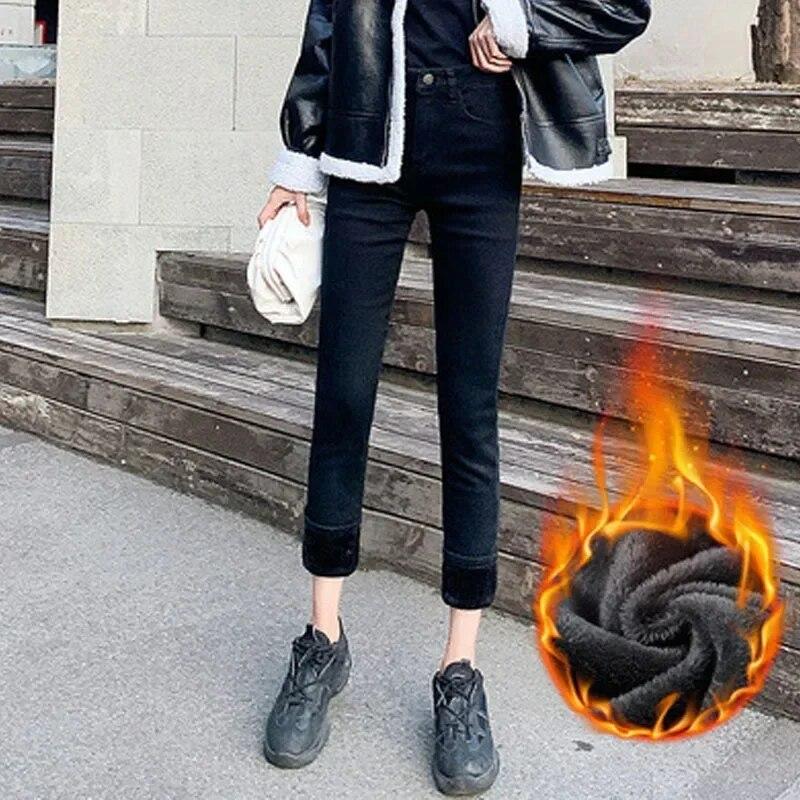 Best do it Winter Mode Warme Fluwelen Hoge taille Denim Jeans Voor Vrouwen Sexy Vrouwelijke Verdikte Slanke Elastische Effen Potlood Broek 30278 40