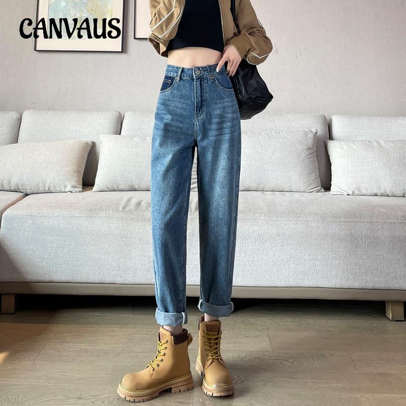 CANVAUS Harlan Jeans Dames Lente en herfst Hoge taille modebroek Rechte wortelbroek Denim jeans 2xl