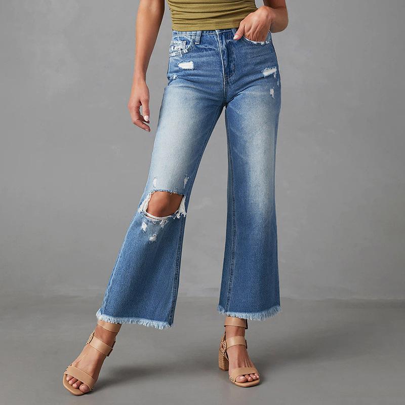 Omena Dames streetwear baggy wijde pijpen hoge taille losse casual jeans 2XL blauw