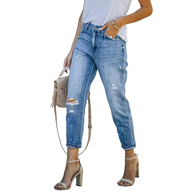 Omena Stretch gescheurde casual vintage damesjeans M blauw