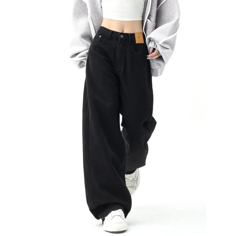 Diana Fashion Clothes Zwarte Baggy Rechte Jeans Vrouwen Koreaanse Mode Streetwear Hoge Taille Wijde Pijpen Denim Broek Vrouwelijke Losse Mopping Jean Broek Y2K M zwart
