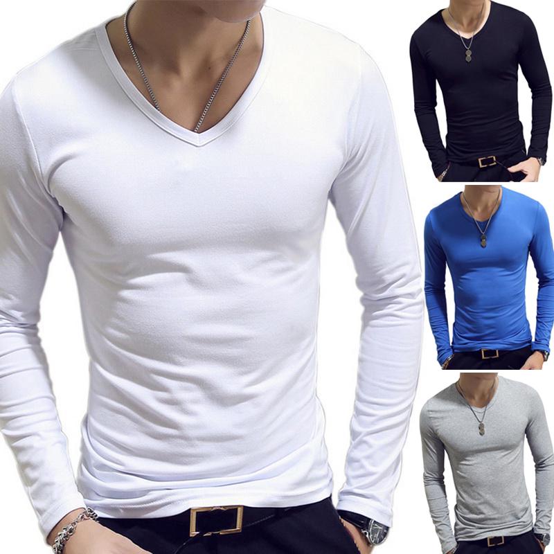 7Beakaq Lente Herfst Nieuwe heren effen kleur ronde hals T-shirt met lange mouwen Koreaans katoen slank dieptepunt 3XL zwart