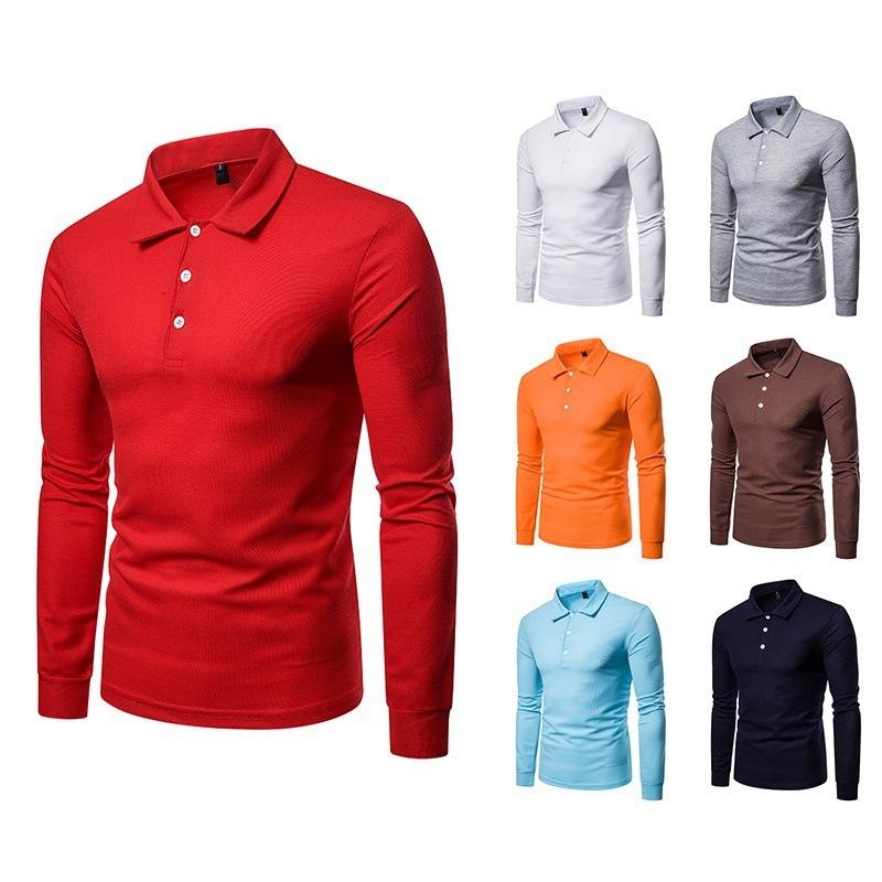HerSight Herfst Winter Heren Poloshirt Mode Effen Kleur Polo Hals Slim Fit Casual T-shirt Met Lange Mouwen L lichtblauwe kleur