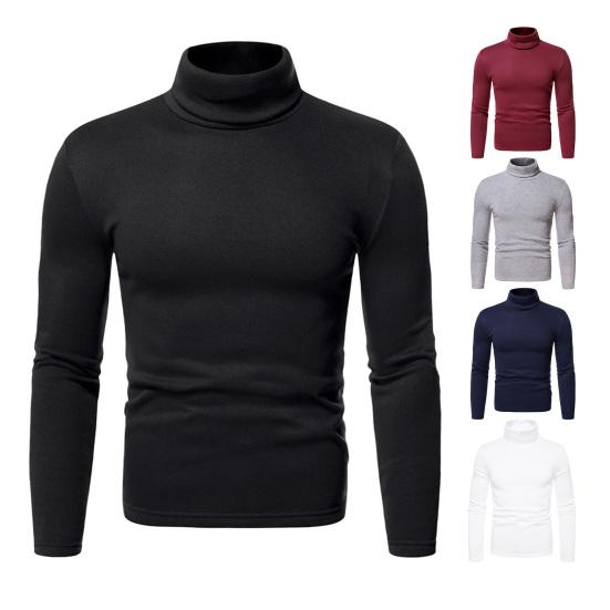 Guannuotong Heren herfst winter top hoge kraag nekbescherming effen kleur slim fit dikke warme zachte trui lange mouw heren dieptepunt top M wit