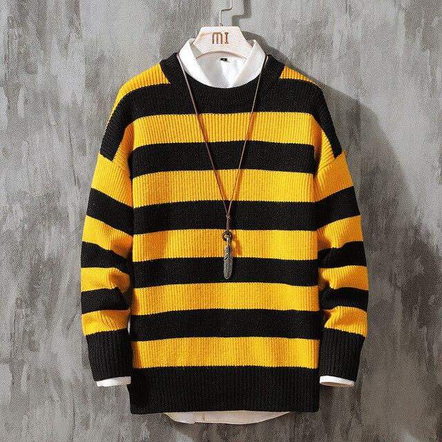 Mi-Fashion Casual mannen Trui O-hals Gestreepte Slanke Truien Jas Herfst Winter Heren Hip Hop Truien Truien Mannen Warme Truien M geel