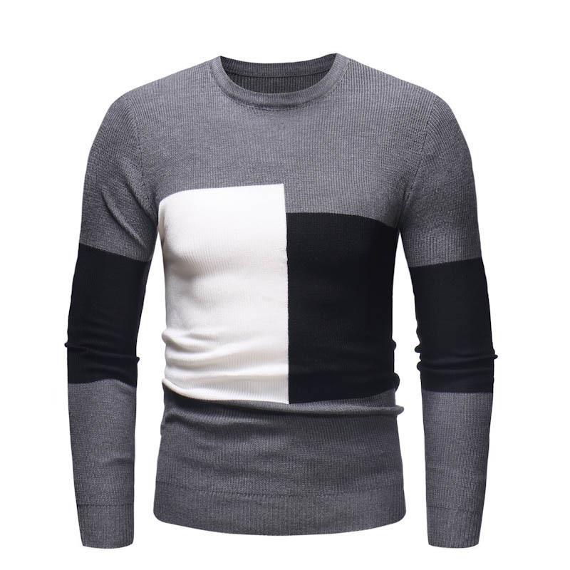 Mi-Fashion Nieuwe trui heren driekleurige gesplitste gebreide slim-fit dunne modetrendsweater 3XL zwart