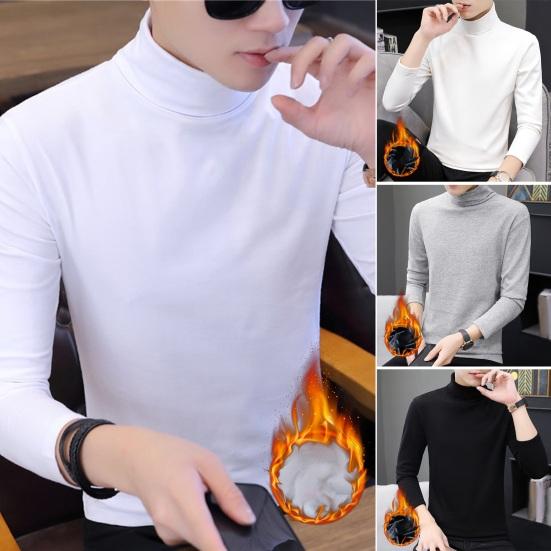 Tianhangyuan Top voor heren, effen kleur, halve col, lange mouw, trendy, veelzijdig, warm basisshirt voor de herfst en winter L zwart