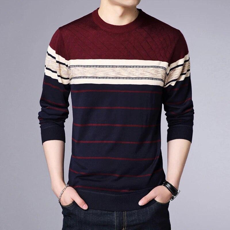 QGOOD Casual gestreepte gebreide lente- en herfst-pullover-top met lange mouwen voor heren S geel