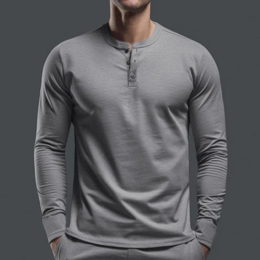 HerSight Lente Herfst Heren Henley Shirt Heren Poloshirts Casual Grijs Wit Man Base Shirts met lange mouwen L legergroene kleur