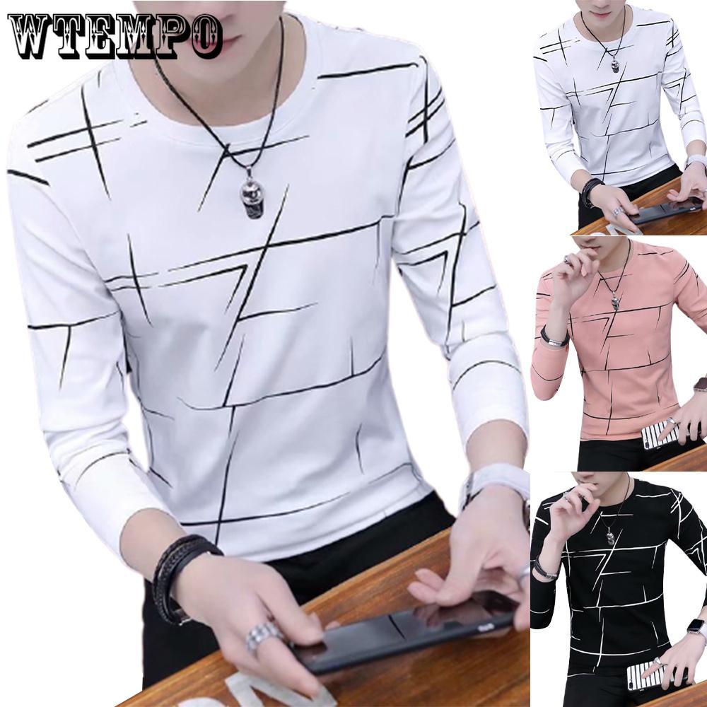 WTEMPO Herfsttopjes voor heren met lange mouwen, bedrukt, slim fit en ronde hals, pullover-T-shirt XXXL zwart