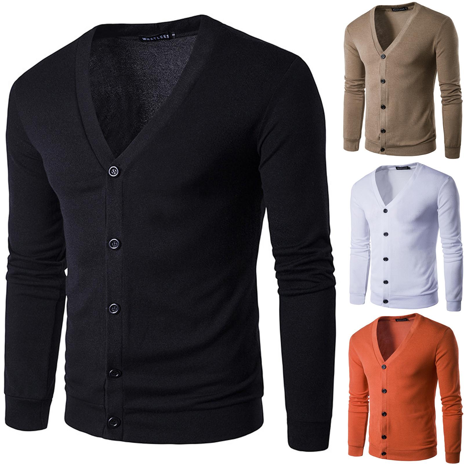 Niubiplus Men's youth fashion casual solid color V-Neck long sleeve slim fit sweater S wit