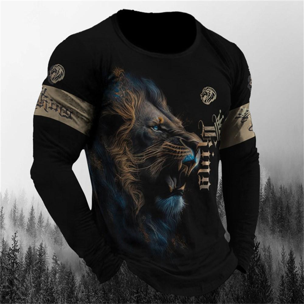 ForYourBeauty Leeuwendier Truien Heren Lente Herfst Ronde Hals Lange Mouwen Top Heren Sportkleding Plus Size Vintage 3d Print hoodie 6XL