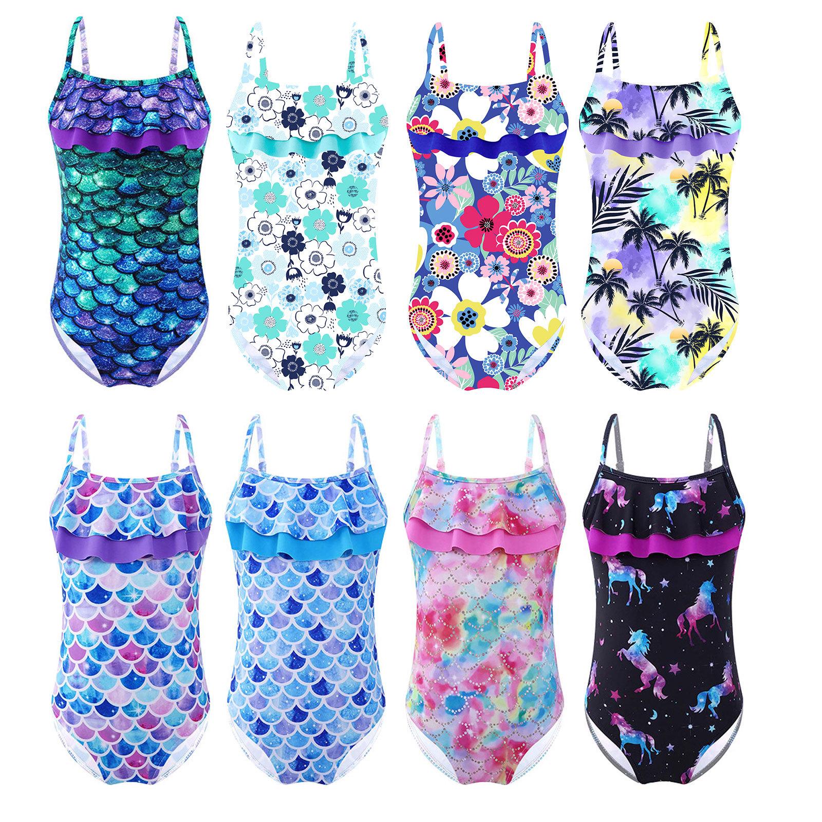 Manyakai Kinderen Meisjes Badpak Eendelig Surfling Badmode Bedrukte Badpakken Patroon Zwemmen Badpak Gymnastiek Leotard 13-14 Years